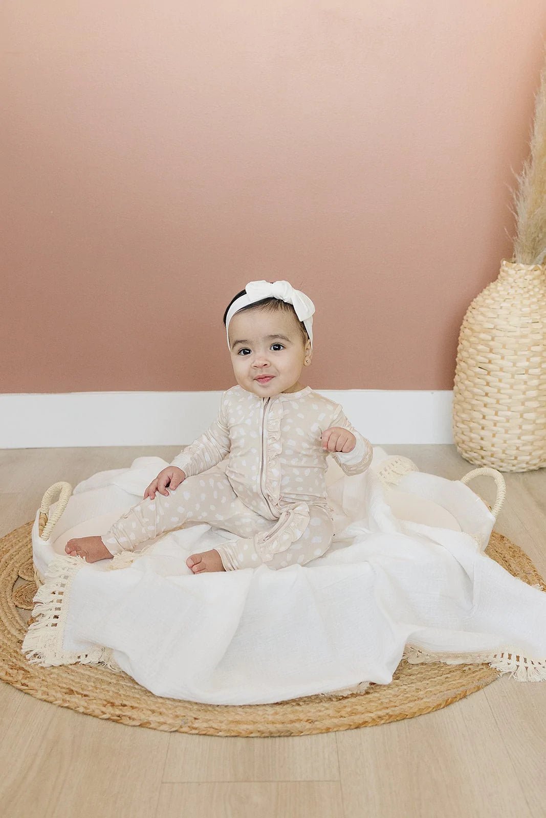 Ruffle Zipper One Piece - Sand Spotted - Bamboo - Bossy Beans