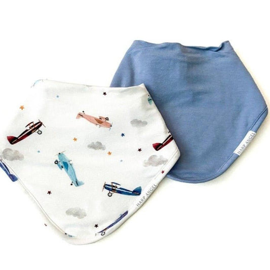 Scarf Baby Bib Set - Vintage Airplane / Dusty Blue - Bossy Beans