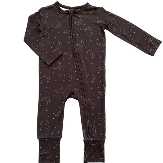 midnight moon bamboo zipper romper